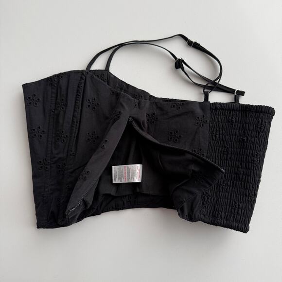 Jason Wu Cotton Eyelet Spaghetti Strap Side Zip Black Bustier Crop Top L‎ - Picture 3 of 7